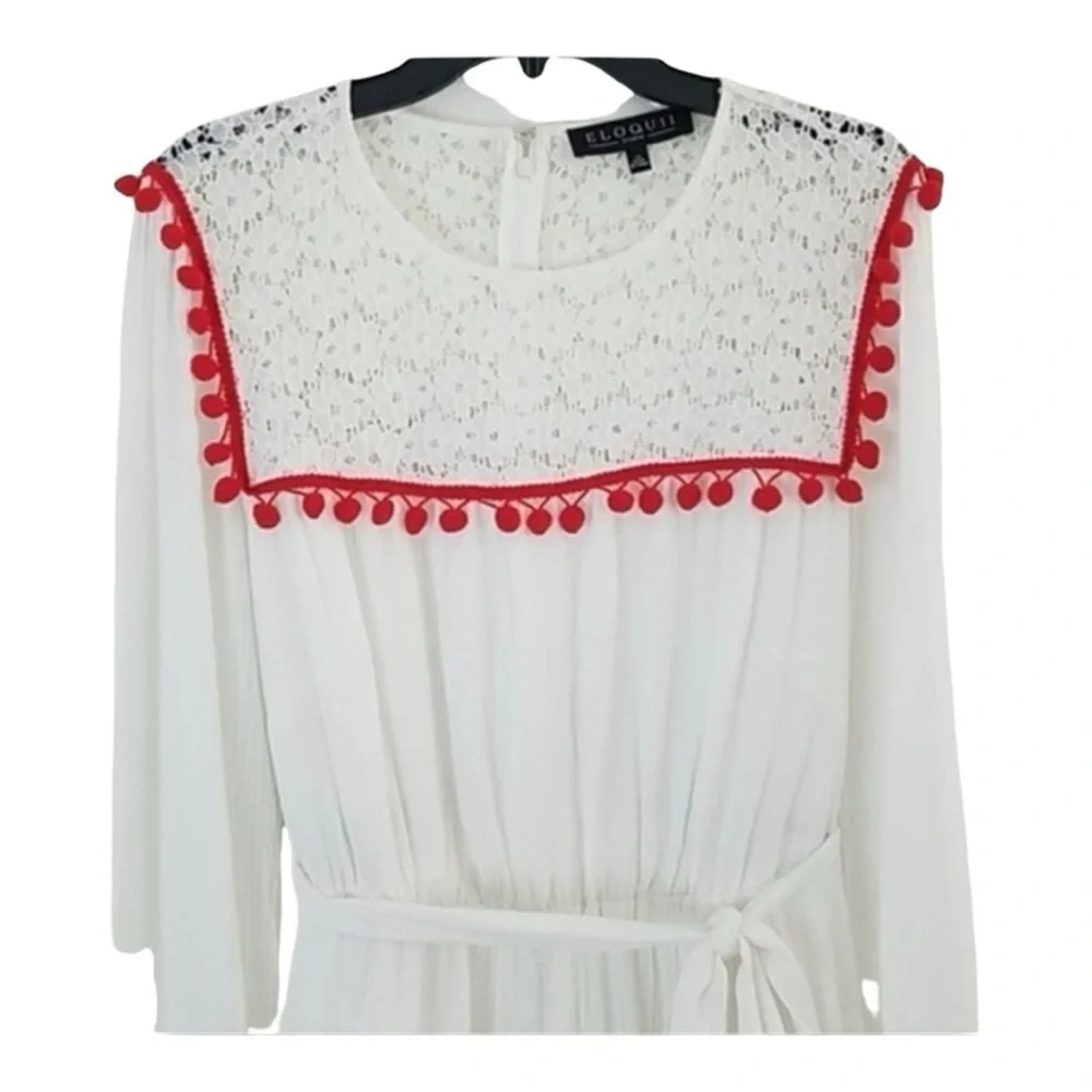 Eloquii NWT Lace Pom Pom Belted Fit Flare Midi‎ Dress Size 26W Plus